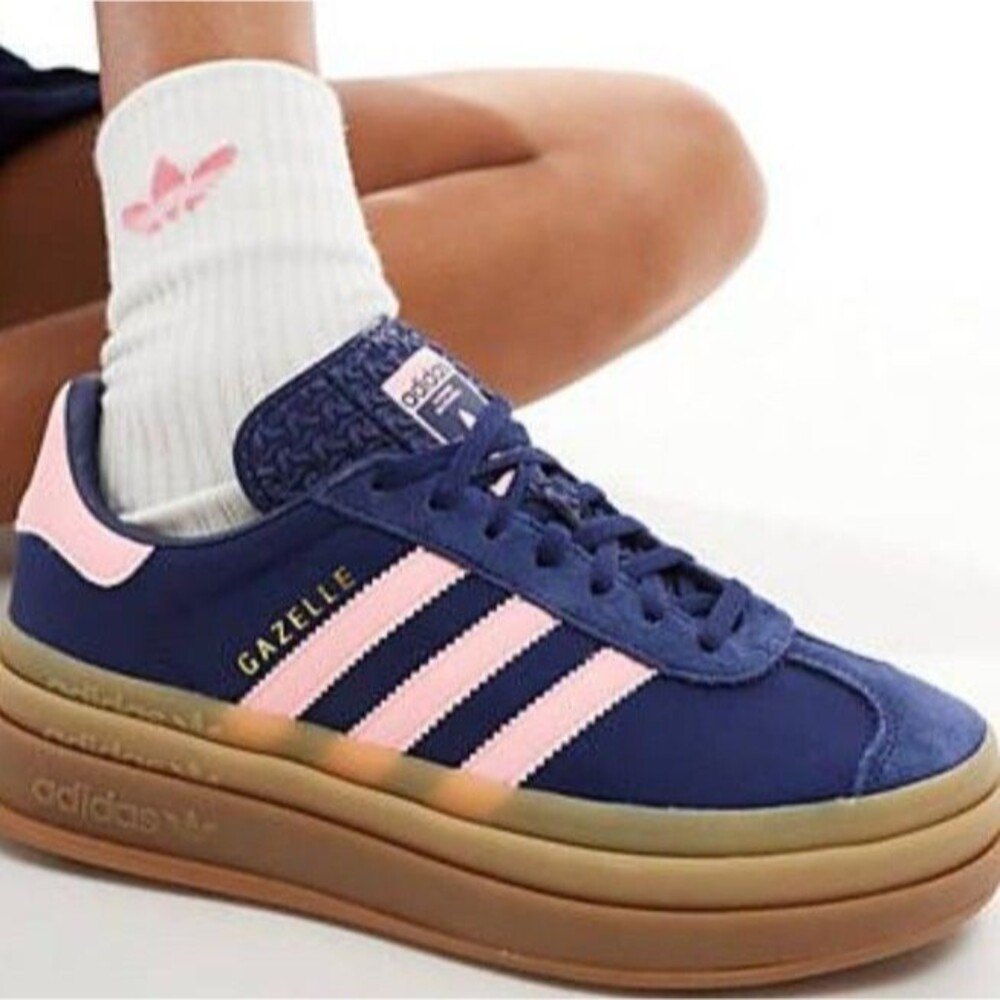 Adidas Gazelle Bold Platform Navy Pink Suede Sneakers Womens Size 9.5
